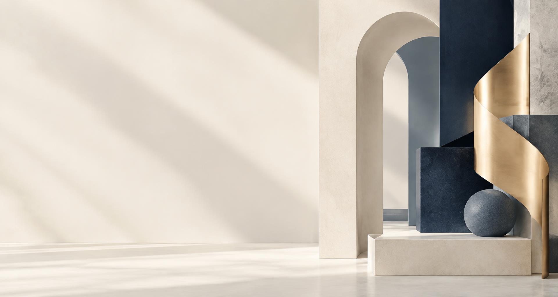 Abstract ivory, navy and gold sculptural composition